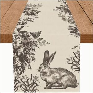 Easter Bunny Rabbit Floral Fabric Table Runner Spring Decor Mantle